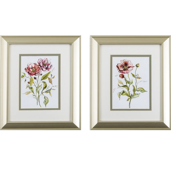 Set of 2 Pink Poppy Rose Framed Art