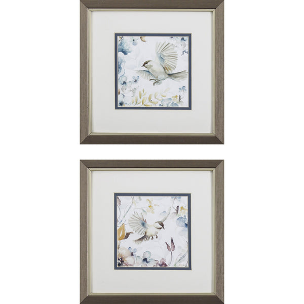 Set of 2 Floral and Bird Framed Art