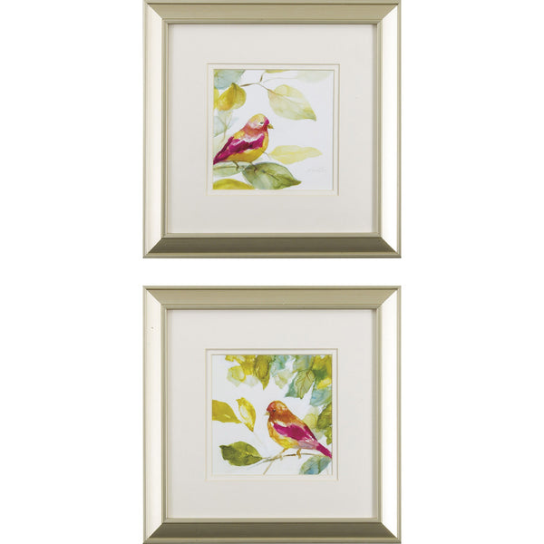 Set of 2 Red Bird on Branch Framed Art