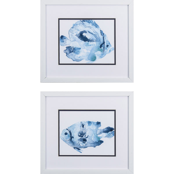 Set of 2 Blue Watercolor Fish A Framed Art