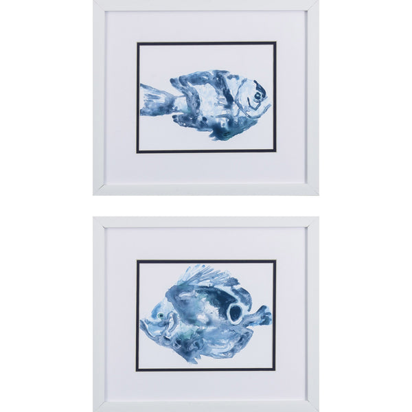 Set of 2 Blue Watercolor Fish B Framed Art