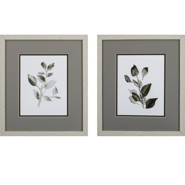 Set of 2 Grey and Black Leaves Framed Art