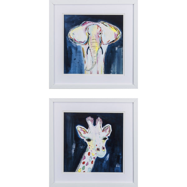 Set of 2 Elephant and Giraffe Framed Art