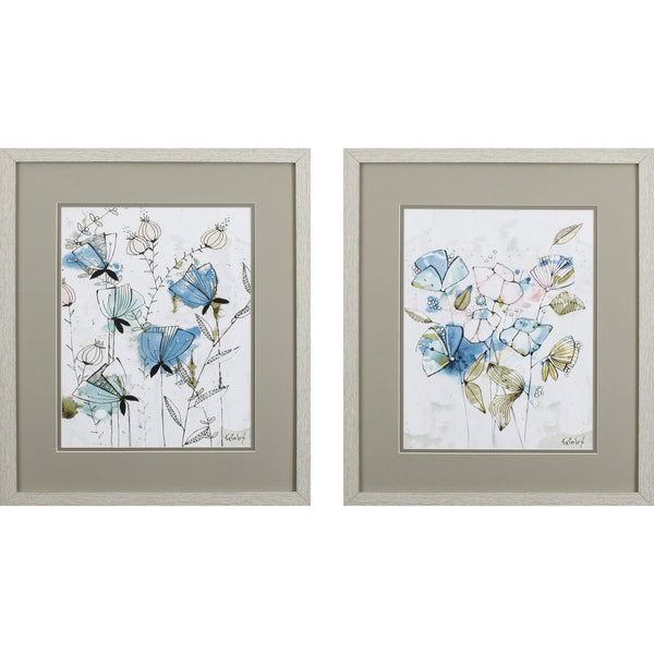 Set of 2 Dainty Pastel Floral Framed Art