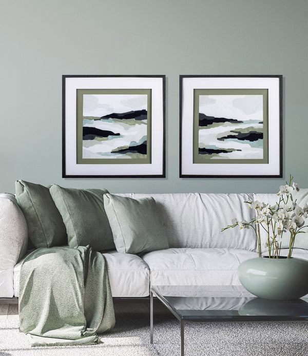 Set of 2 Mint Mesa Abstract Framed Art