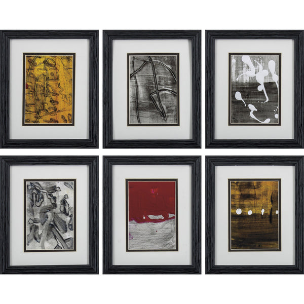 Set of 6 Modern Abstract Watercolor Framed Art