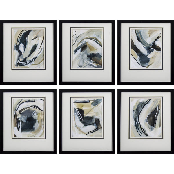 Set of 6 Neutral Watercolor Abstract Framed Art