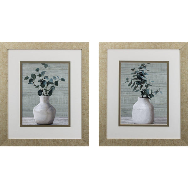 Set of Two White Vase Abstract Framed Art