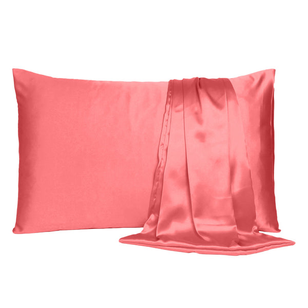 Coral Dreamy Set of 2 Silky Satin Standard Pillowcases