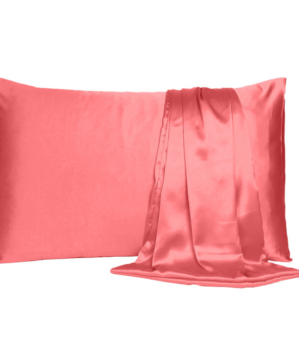 Coral Dreamy Set of 2 Silky Satin Standard Pillowcases