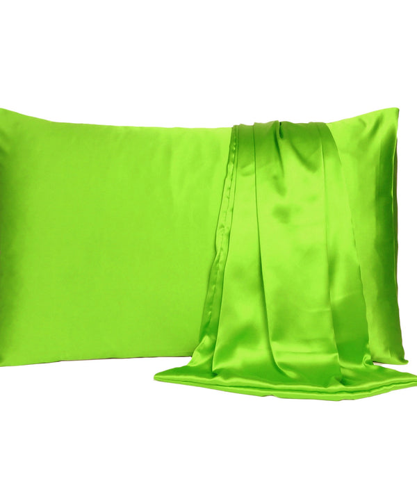 Bright Green Dreamy Set of 2 Silky Satin Standard Pillowcases