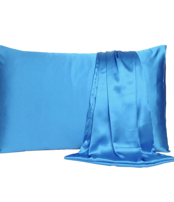 Bright Blue Dreamy Set of 2 Silky Satin Standard Pillowcases