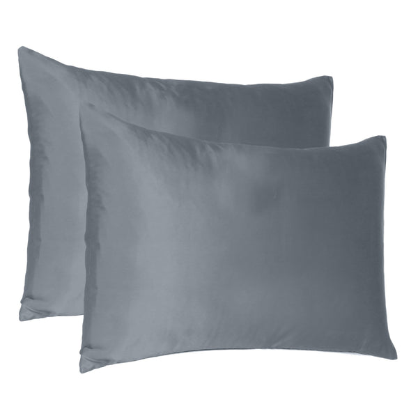 Dark Gray Dreamy Set of 2 Silky Satin Standard Pillowcases