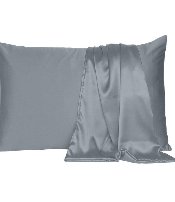 Dark Gray Dreamy Set of 2 Silky Satin Queen Pillowcases