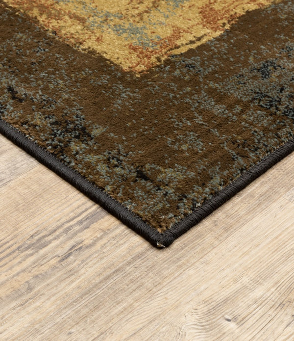 5’ x 8’ Brown and Black Abstract Geometric Area Rug