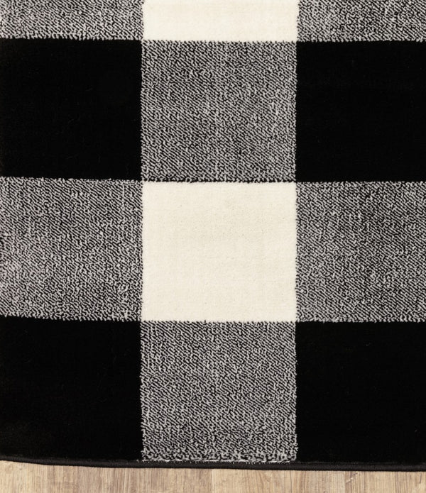 2’ x 8’ Monochromatic Gingham Pattern Indoor Runner Rug