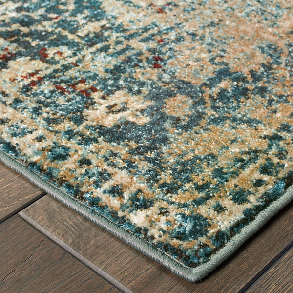 8’ x 11’ Sand and Blue Distressed  Indoor Area Rug