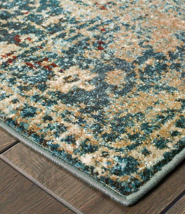 8’ x 11’ Sand and Blue Distressed  Indoor Area Rug