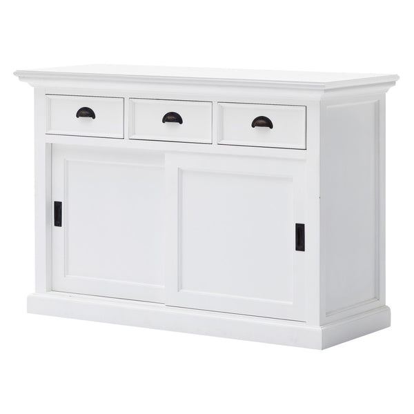 Modern Farmhouse White Buffet Server with Sliding Doors