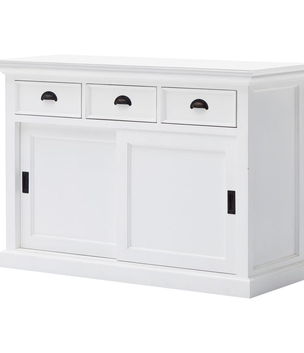 Modern Farmhouse White Buffet Server with Sliding Doors