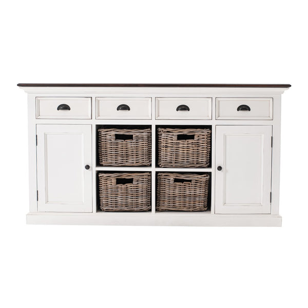 Modern Farmhouse Brown and White Buffet Server with Baskets