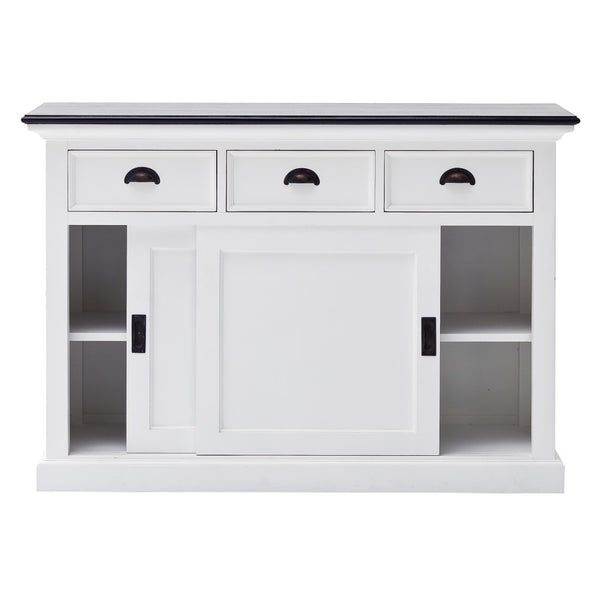 Modern Farmhouse Black and White Buffet Server with Sliding Doors