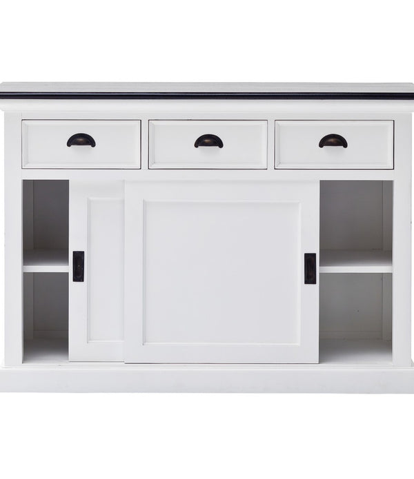 Modern Farmhouse Black and White Buffet Server with Sliding Doors