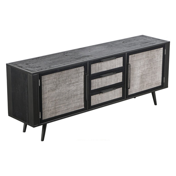 79" Modern Rustic Black and Rattan Buffet Server