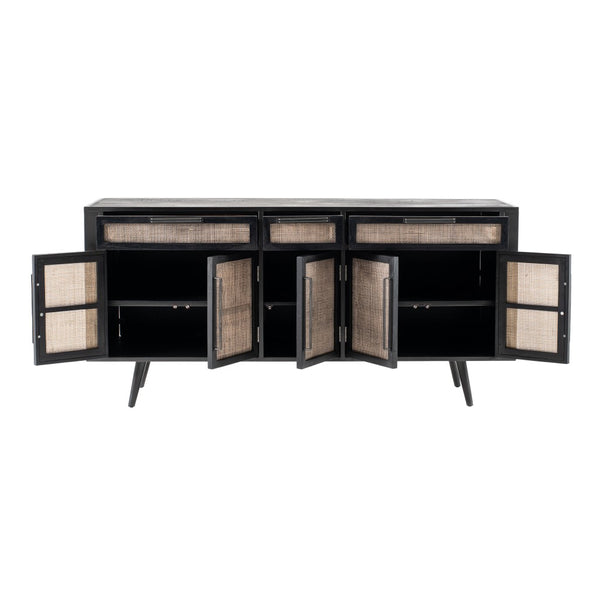 Black Iron Frame Cabinet with Mesh Doors and Drawers