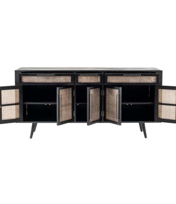 Black Iron Frame Cabinet with Mesh Doors and Drawers