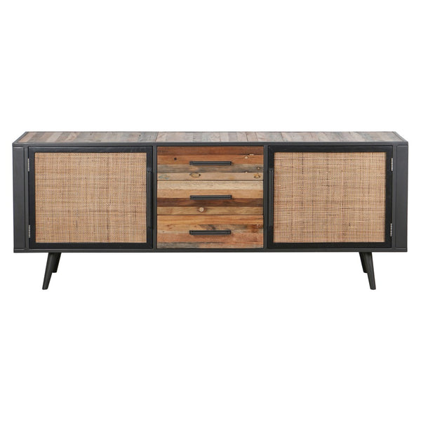 79" Modern Rustic Black Natural and Rattan Buffet Server