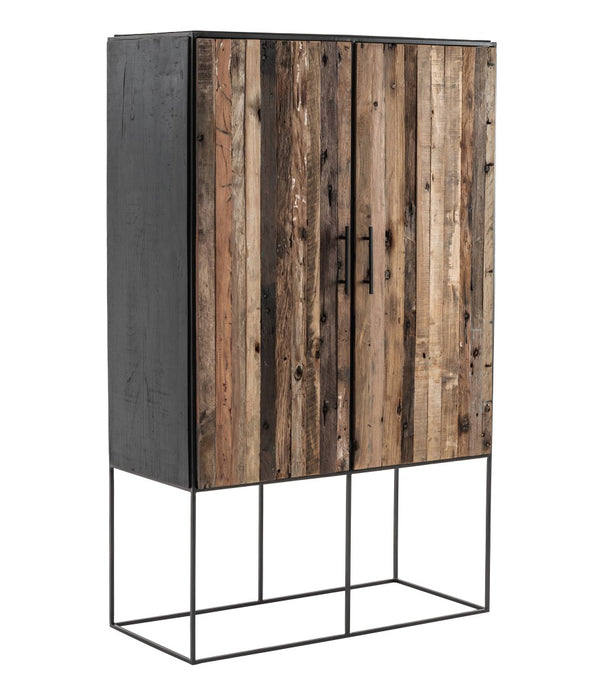 Modern Rustic Black and Natural Tall Accent Cabinet