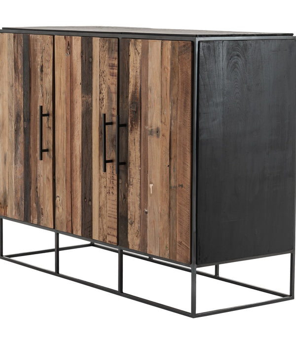 Modern Rustic Black and Natural Three Door Cabinet