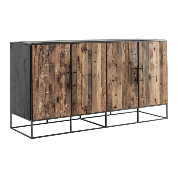 Modern Rustic Black and Natural Four Door Cabinet