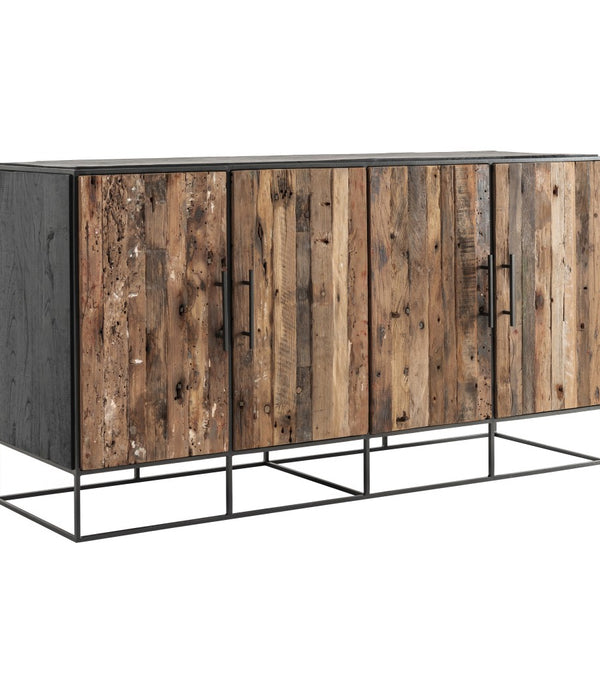 Modern Rustic Black and Natural Four Door Cabinet