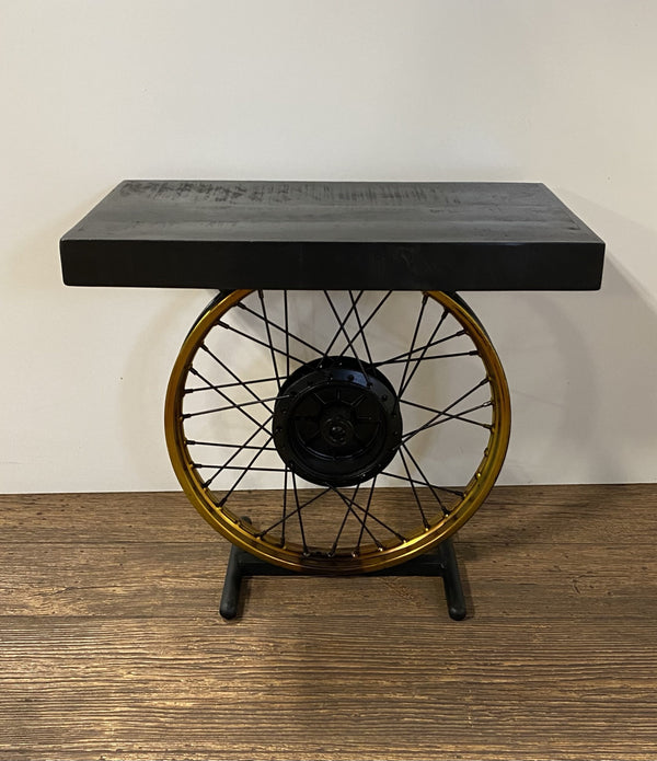 Black and Gold Wheel Accent Table