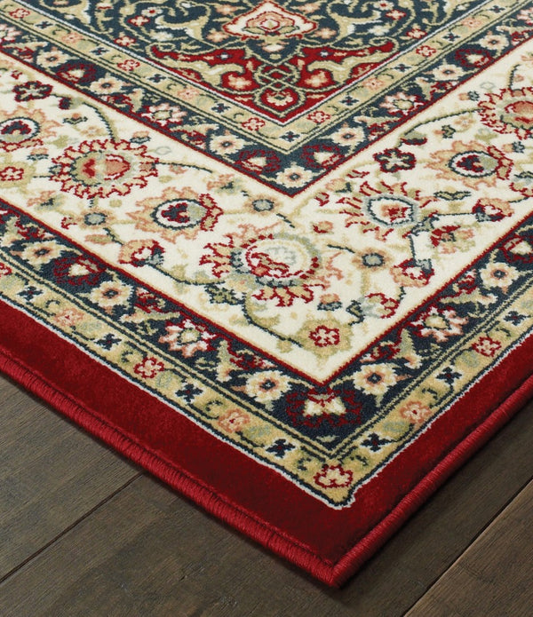 5' x 8' Red Ivory Machine Woven Oriental Indoor Area Rug