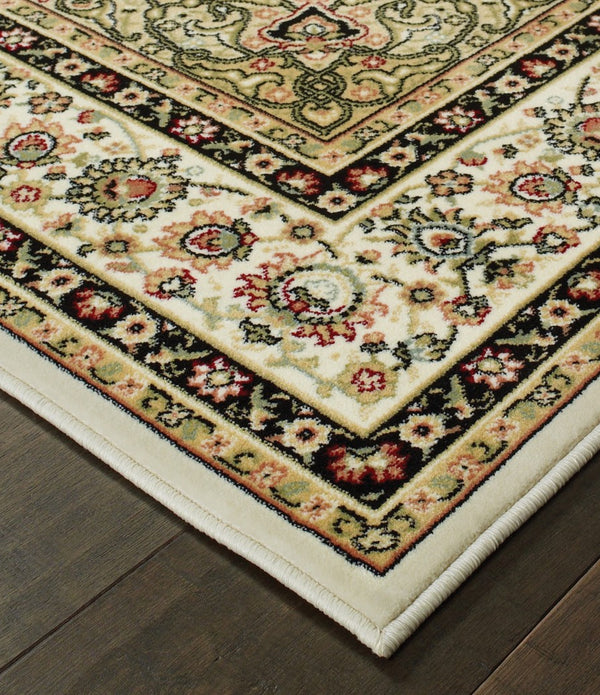 1' x 3' Ivory Beige Machine Woven Oriental Indoor Area Rug