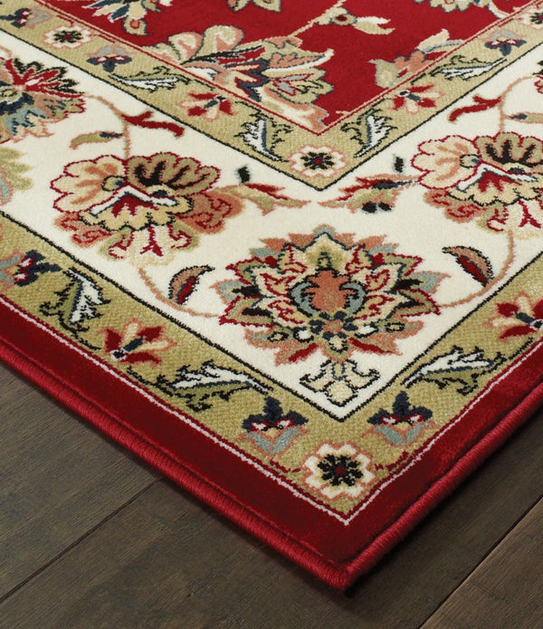 1' x 3' Red Ivory Machine Woven Floral Oriental Indoor Area Rug