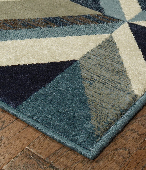 1' x 3' Blue Grey Machine Woven Geometric Indoor Area Rug