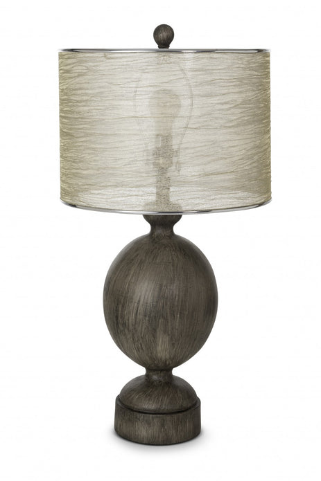 Set of 2 Modern Rustic Brown and Sheer Table Lamps