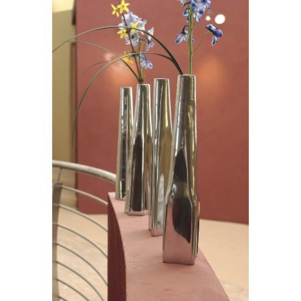 Set of 4 Modern Silver Mirror Finish Narrow Flower Vases