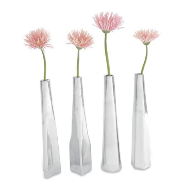 Set of 4 Modern Silver Mirror Finish Narrow Flower Vases