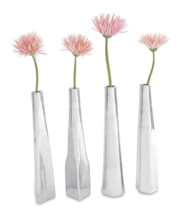 Set of 4 Modern Silver Mirror Finish Narrow Flower Vases