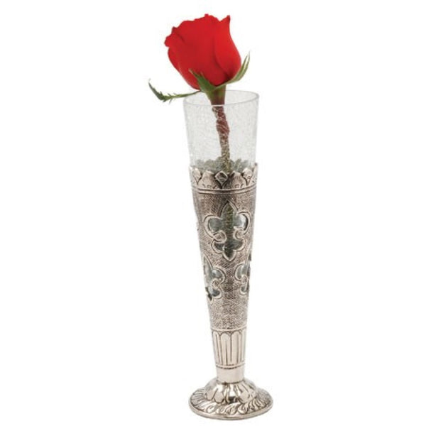 Rustic Fleur de Lis Metal and Glass Cone Vase