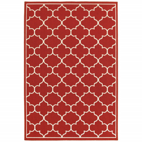 7’x10’ Red and Ivory Trellis Indoor Outdoor Area Rug