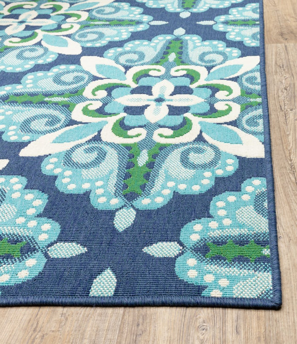 5’x8’ Blue and Green Floral Indoor Outdoor Area Rug