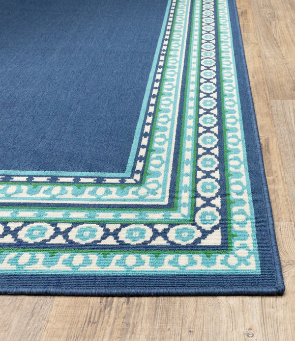 2’x8’ Navy and Green Geometric Indoor Outdoor Runner Rug