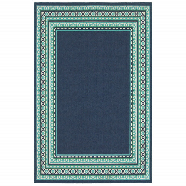 5’x8’ Navy and Green Geometric Indoor Outdoor Area Rug