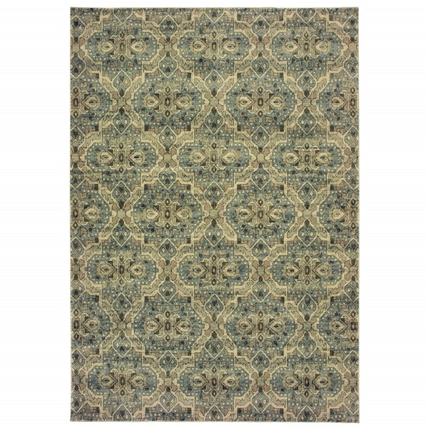 5’x8’ Ivory and Blue Geometric Area Rug